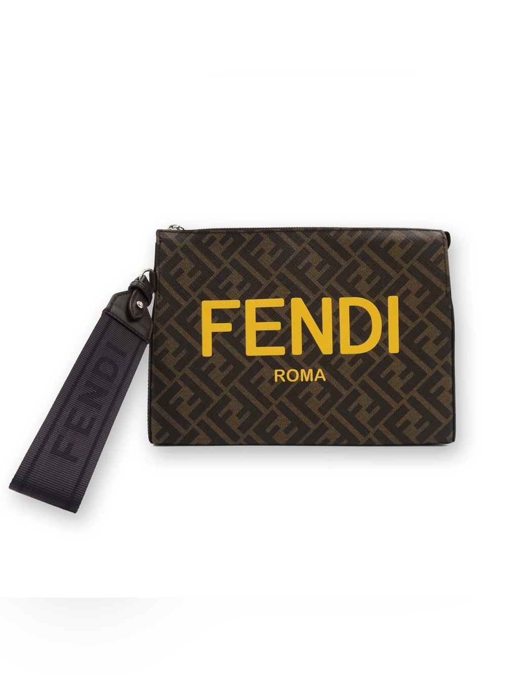 Authentic Fendi Leather Unisex Brown & Yellow Clutch